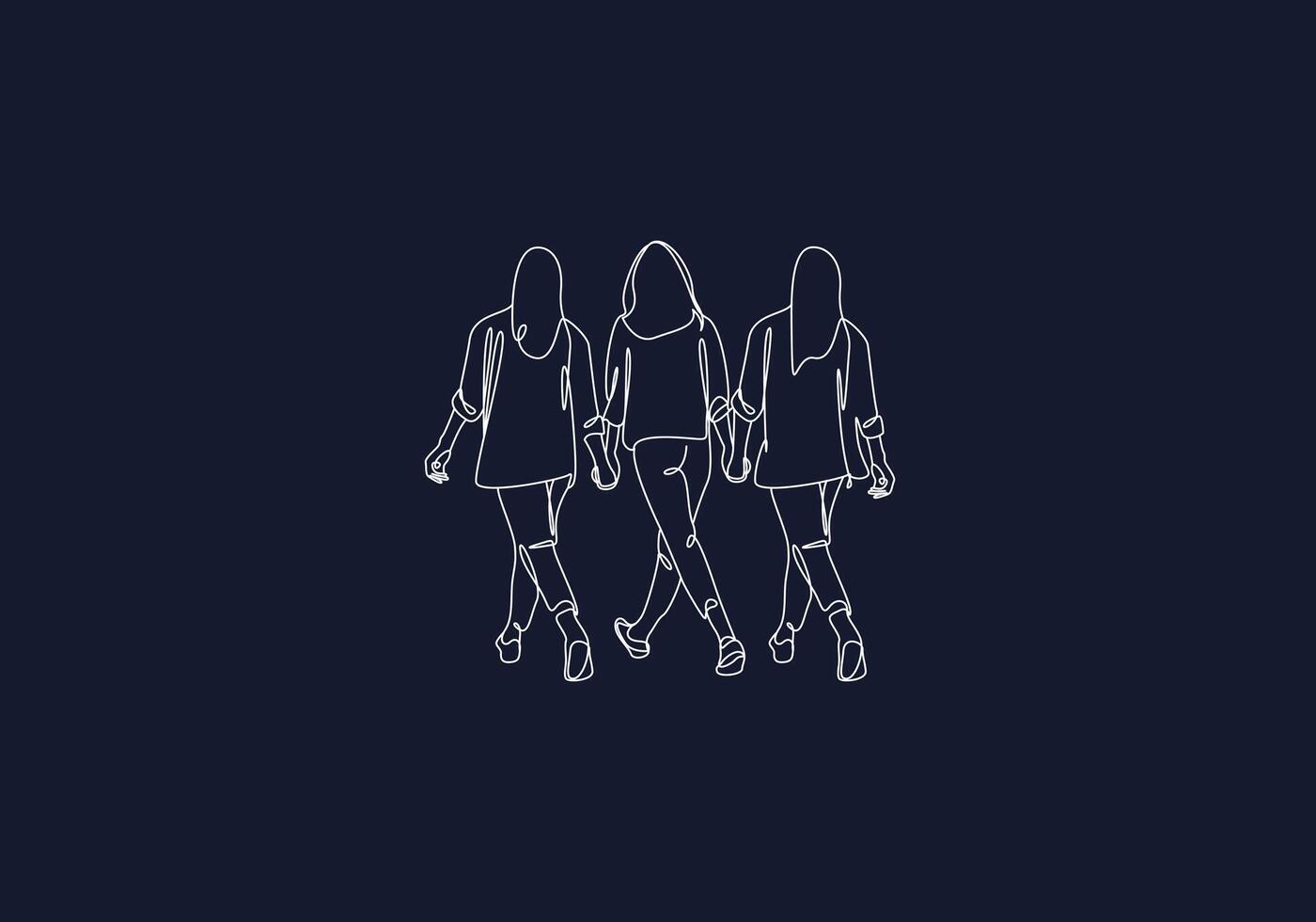 logo línea Tres hermanas caminando. minimalista, moderno, feminismo. editable color vector