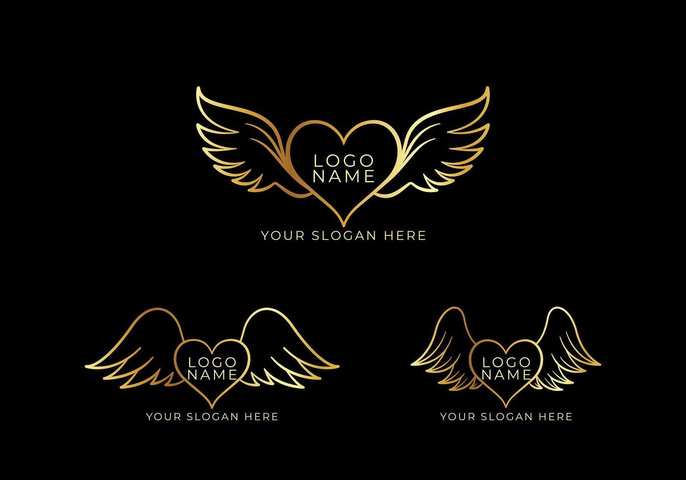 Template Logo set Love and Wings Concept. Luxury Gold and Elegant Logo design. Editable color vector