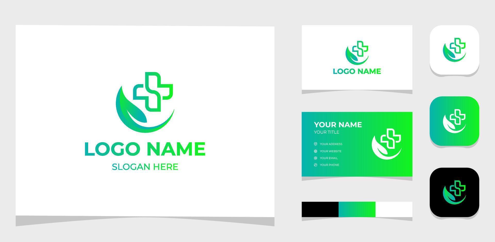 Template Logo Creative Health care, hospital with leaf concept. Creative Template with color pallet, visual branding, business card and icon. vector
