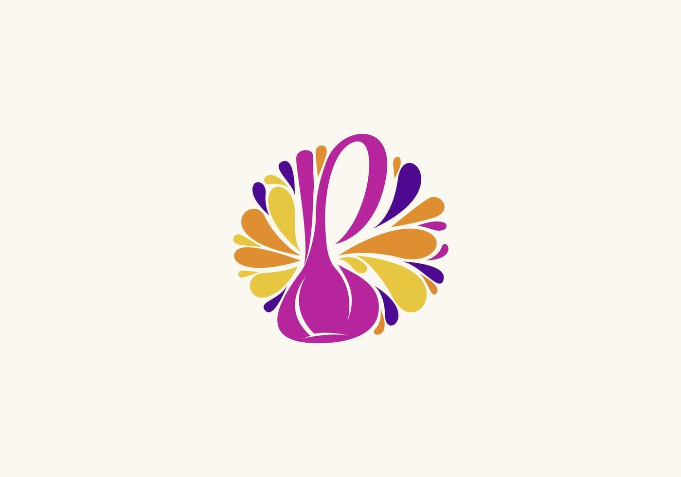 Logo Letter P and Garlic Circle Colorful with splash shape, Minimalist Modern and Colorful. Editable File. vector