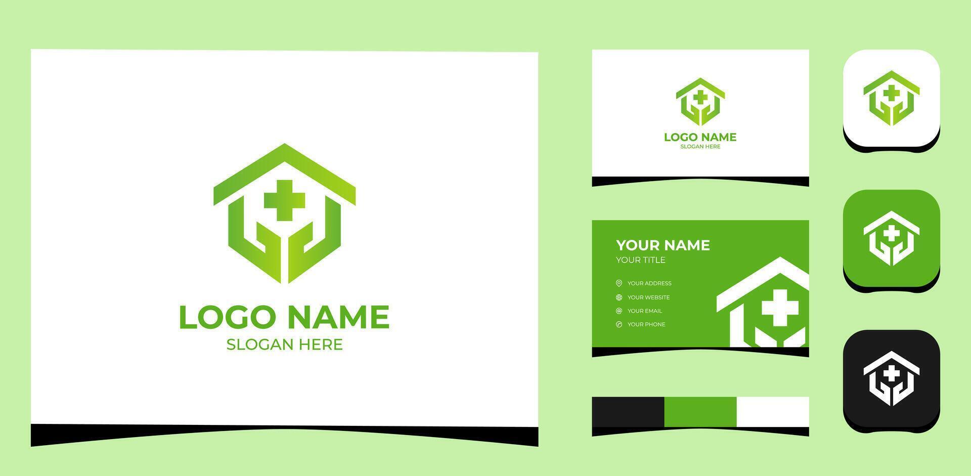 Template Logo Creative Home and Health Care, Green concept. Creative Template with color pallet, visual branding, business card and icon. vector