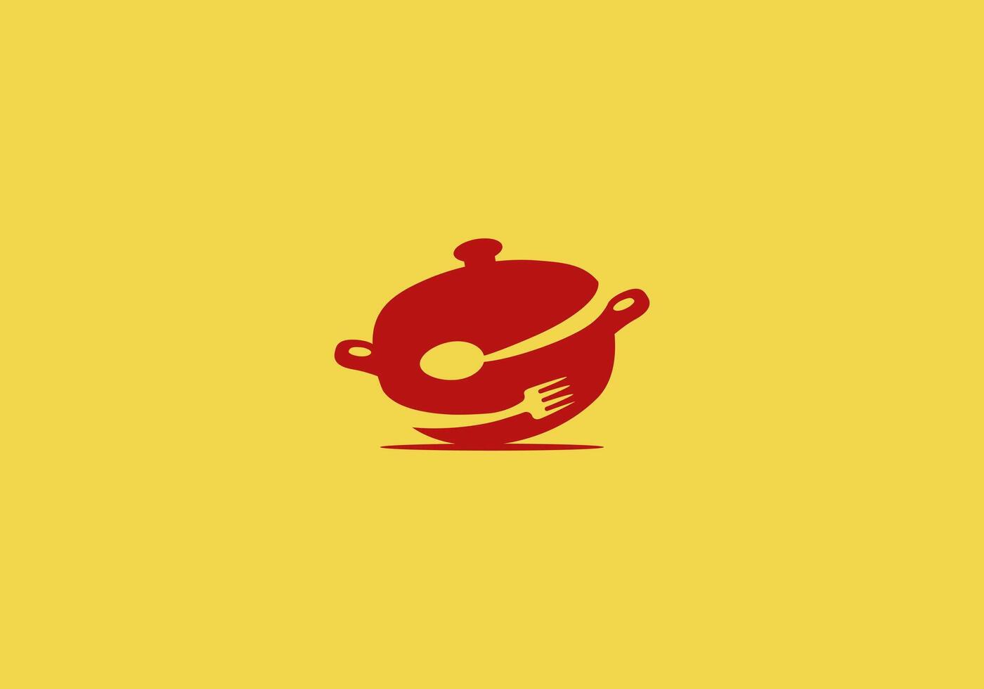 Logo Pan, Spoon and fork. Food, Restaurant, Meal, Soup, Asian Restaurant, logo Unique, Modern, Minimalist. Business identity Vector Icon.