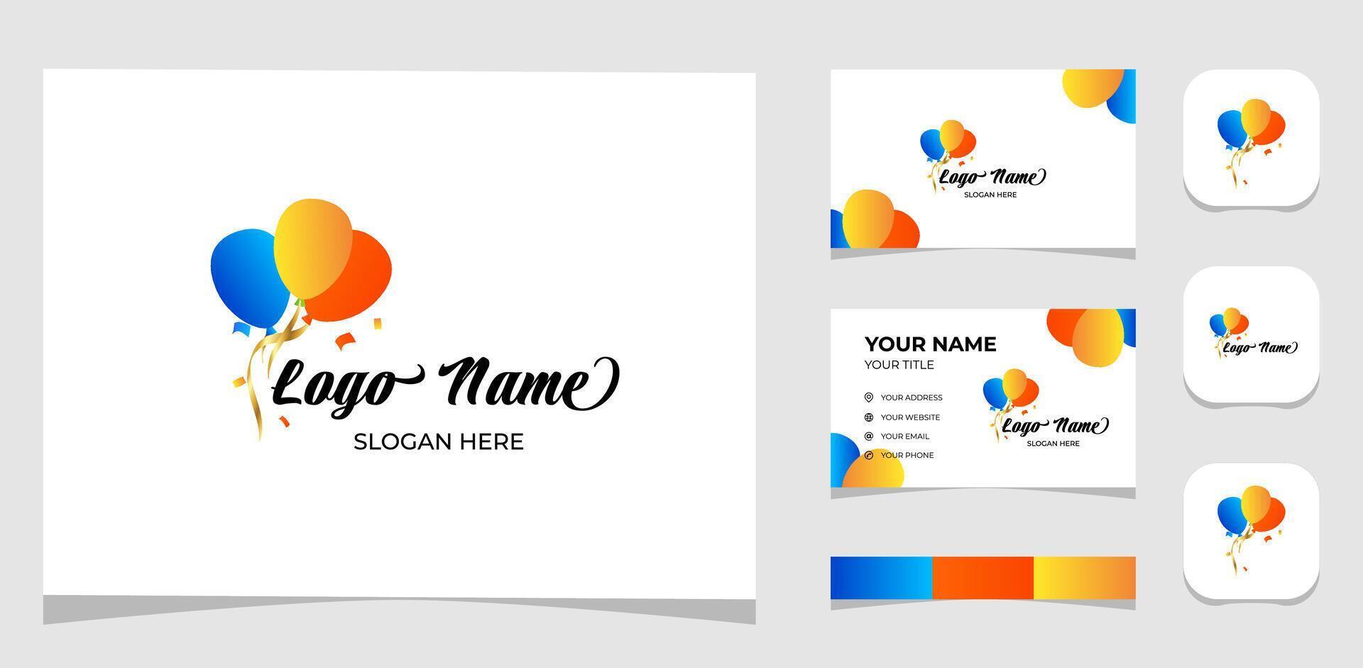 Template Logo Creative Party balloon, fun and colorful concept. Creative Template with color pallet, visual branding, business card and icon. vector