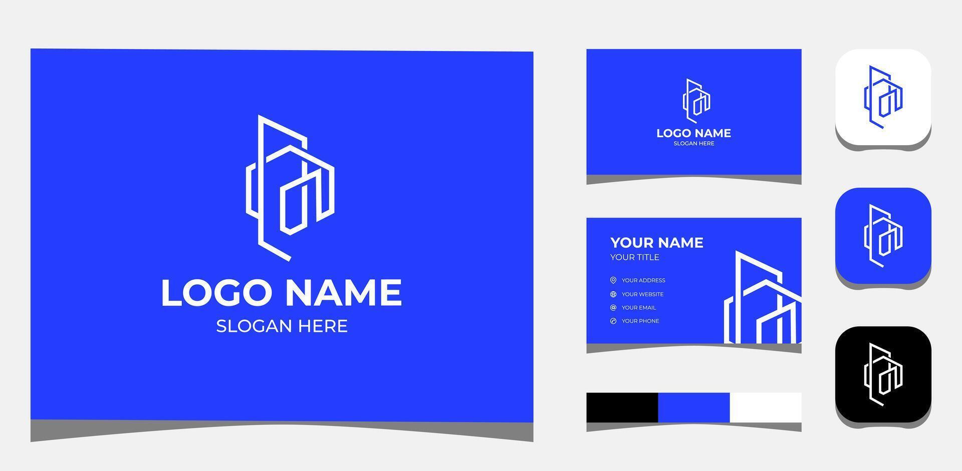 Template Logo Creative B P or B P M in Solid shape or Building concept. Creative Template with color pallet, visual branding, business card and icon. vector