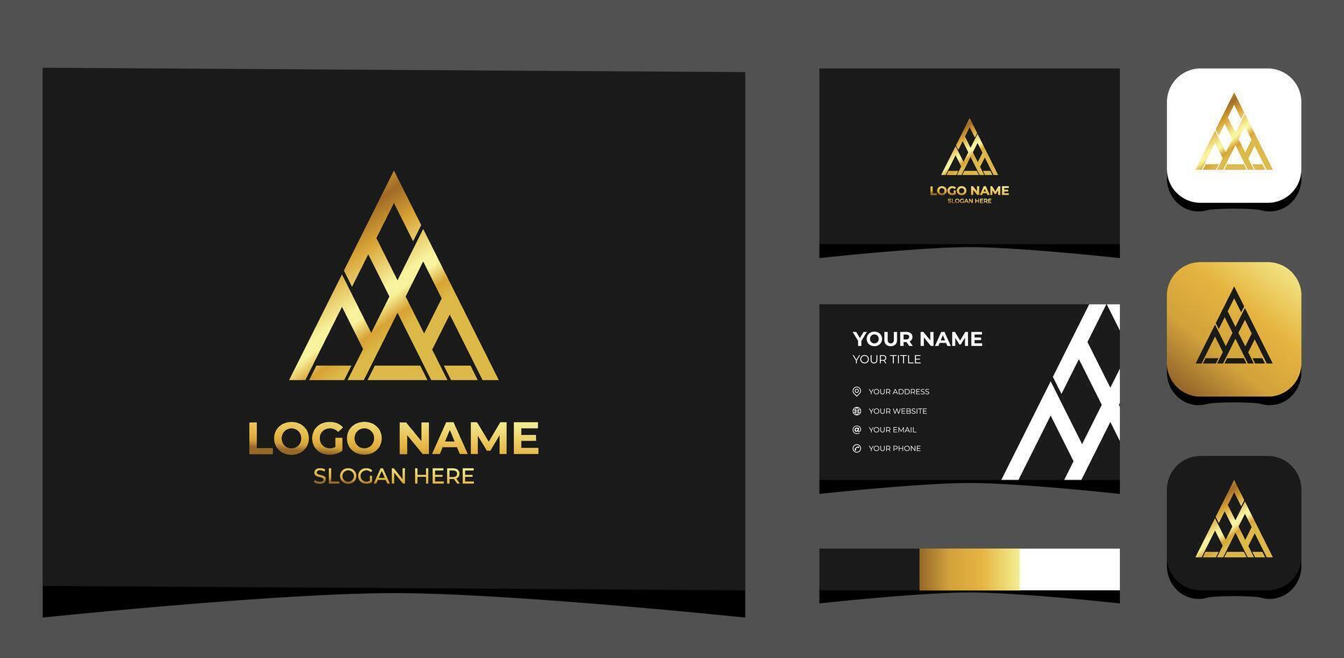 Template Logo Creative Initial T N A in Triangle shape and gold concept. Creative Template with color pallet, visual branding, business card and icon. vector