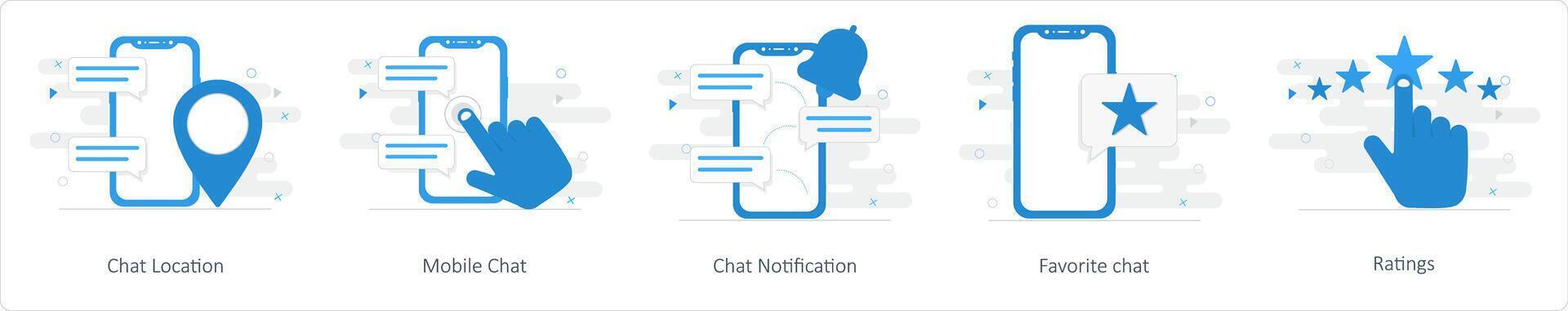 A set of 5 Mix icons as chat location, mobile chat, chat notification vector