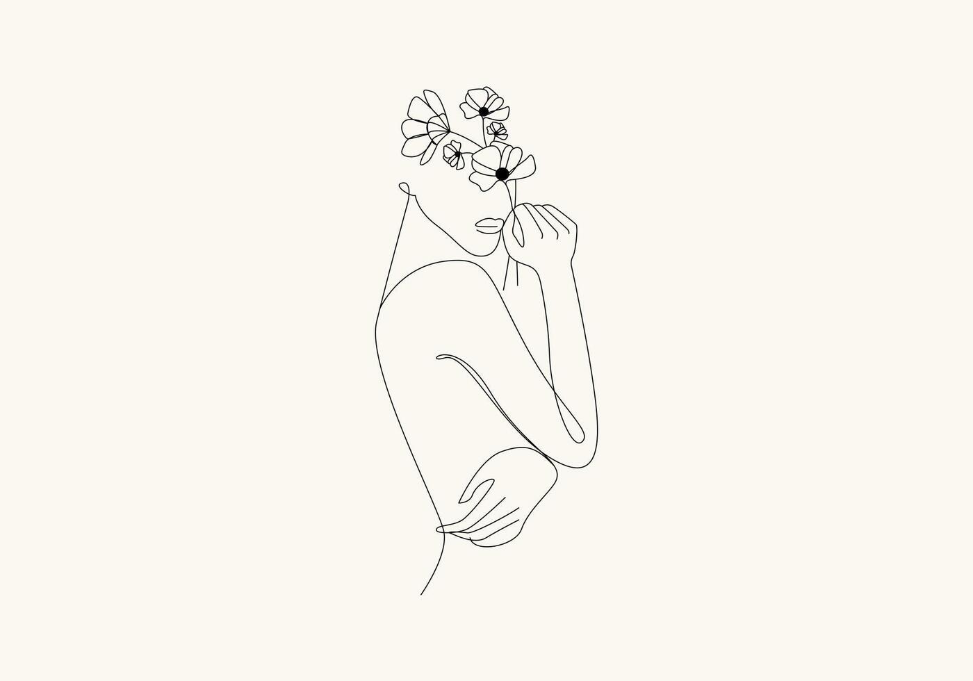 Logo Lady Flower Continous Line Art, Vogue Boho Minimalist Feminime Logo. Editable File vector