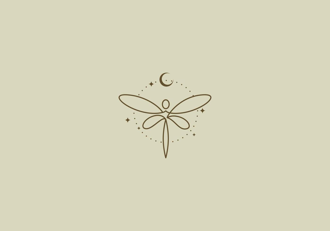 Logo Line Dragonfly and Moon. Aesthetic and feminine, simple line and luxury modern. editable color. vector