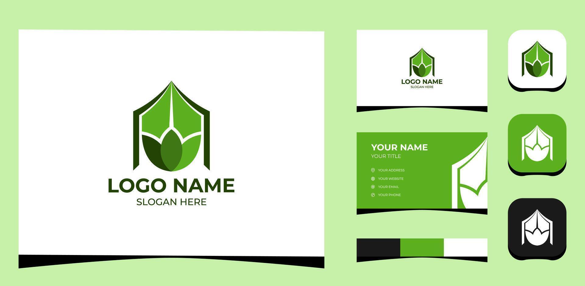 modelo logo creativo hogar y hoja, verde concepto. creativo modelo con color paleta, visual marca, negocio tarjeta y icono. vector