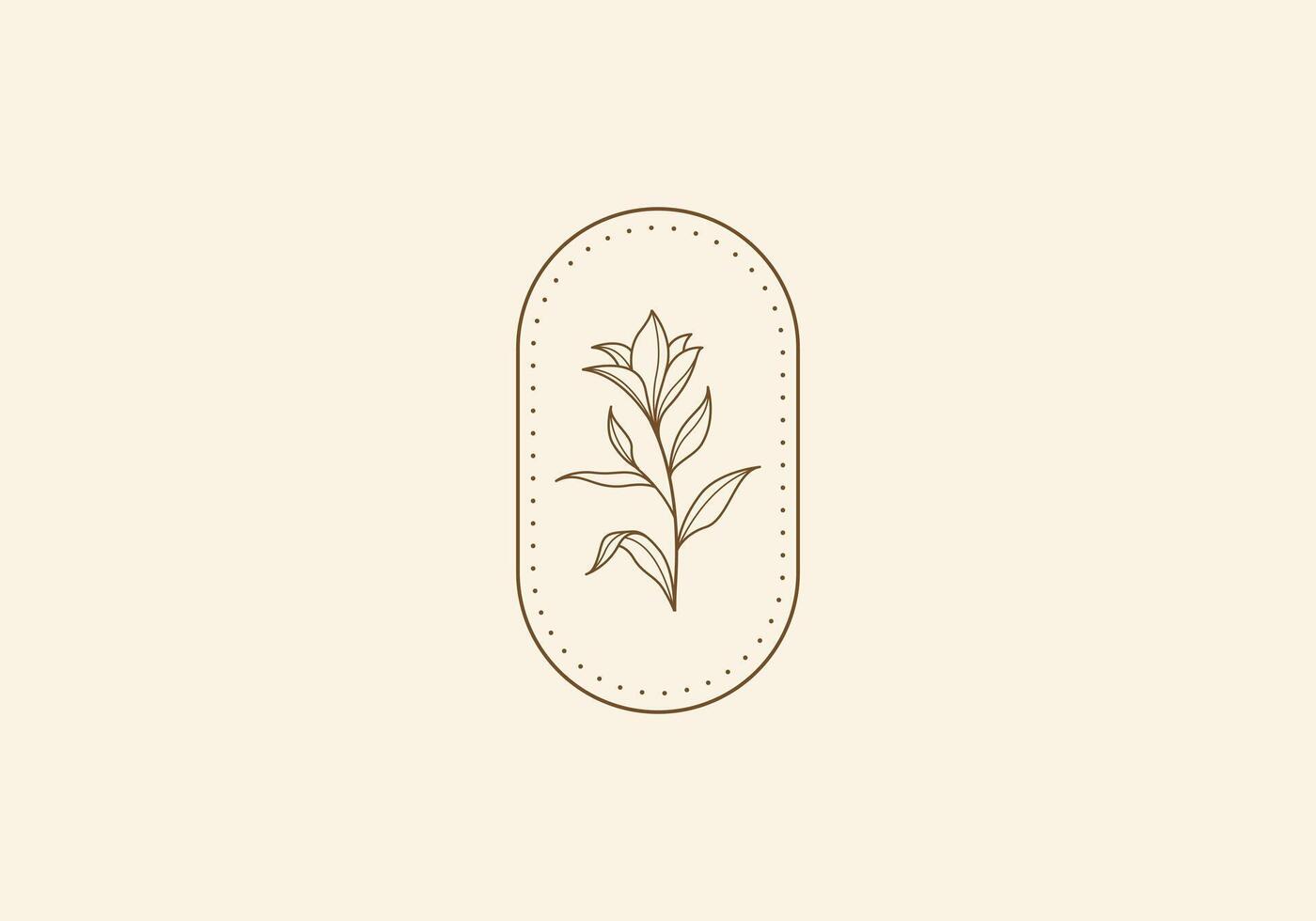 logo flor rama con hoja en redondeado borde. boho línea, botánico logo diseño. editable color vector