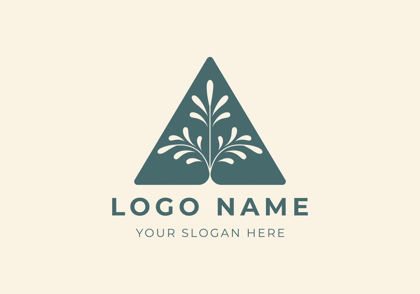 logo triangle with leaf. Nature, Botanical, modern, minimalist logo design. Editable color vector