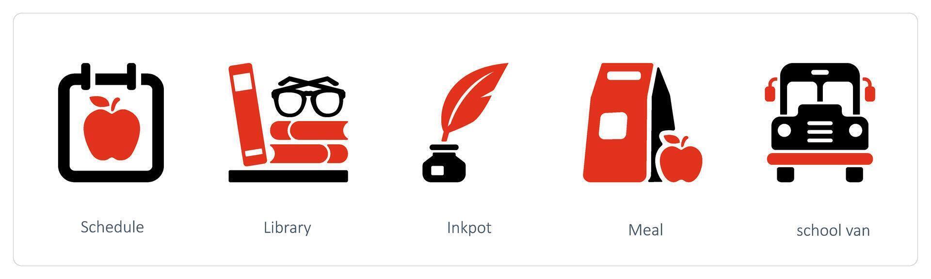 schedule, library and inkpot vector