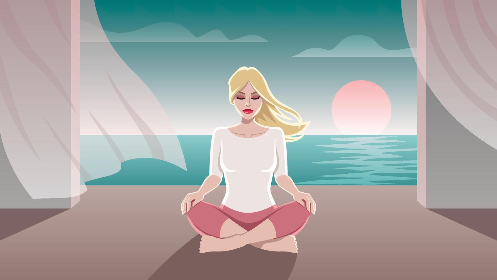 Meditating Girl Caucasian vector