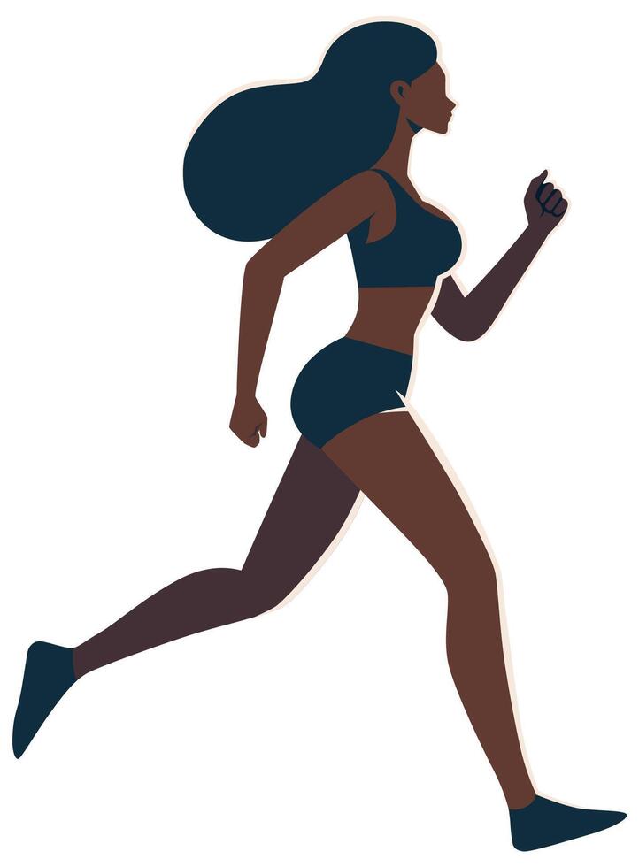 Black Girl Jogging on White vector