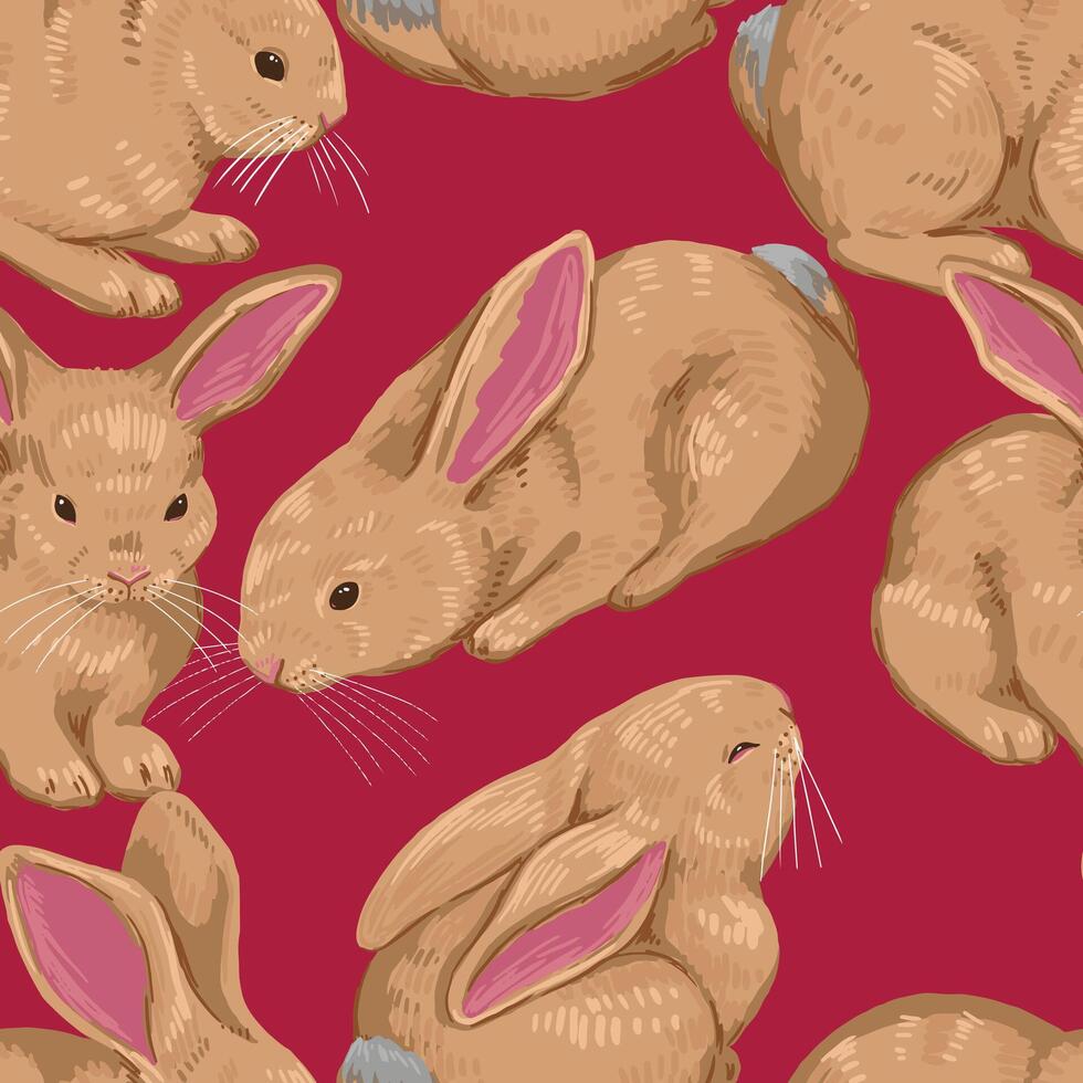 Cute baby rabbits seamless pattern. Ornament of bunnies pretty animals. Contemporary vector illustration. Modern style design for wallpaper, decor, wrap, background, textile.