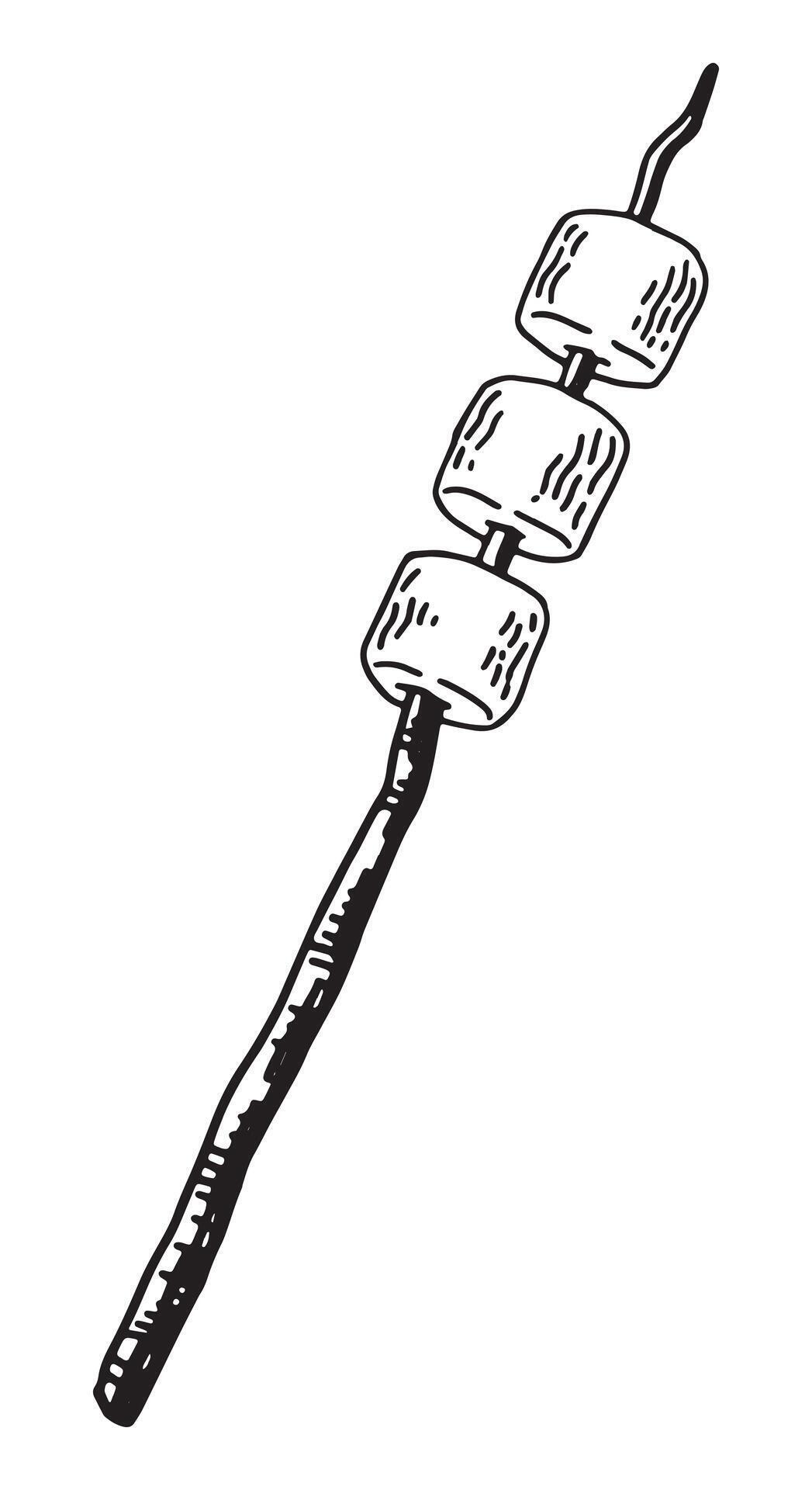 Sketch of marshmallow on a stick. Clipart of traditional camping food