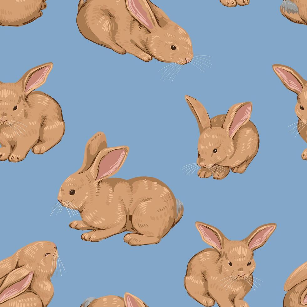 Cute baby rabbits seamless pattern. Ornament of bunnies pretty animals. Contemporary vector illustration. Modern style design for wallpaper, decor, wrap, background, textile.