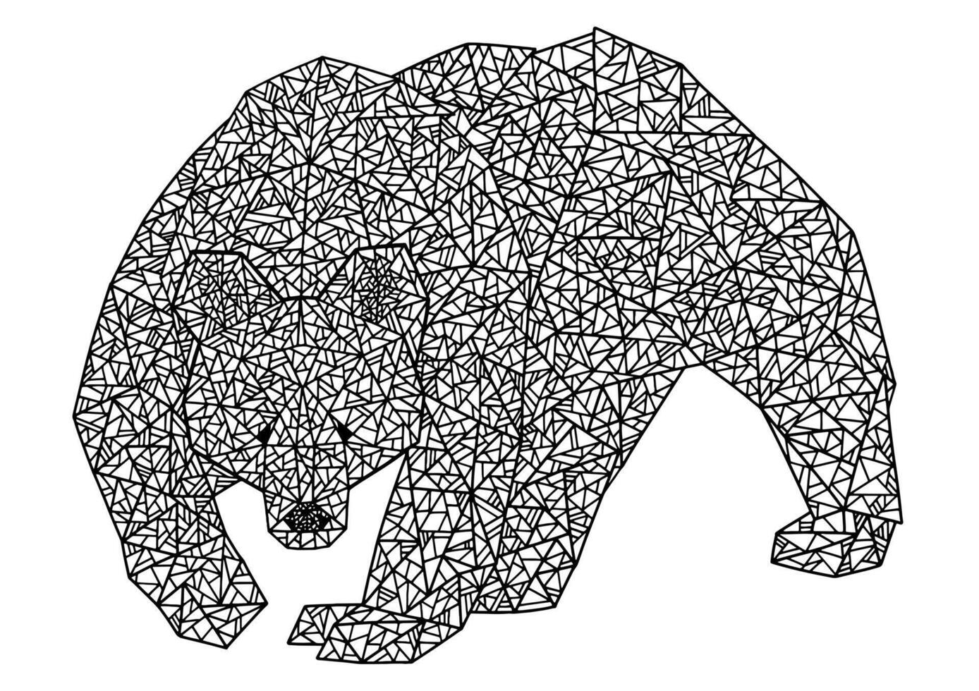 soltero geométrico animal. salvaje caminando oso hecho de triangulos y líneas. elemento para colorante anti estrés. mano dibujado resumen vector ilustración. negro contorno imagen aislado en blanco para diseño.