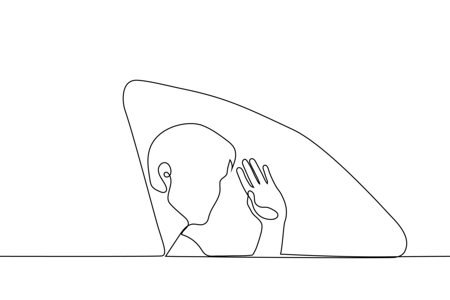 man sitting and waving from car window from passenger seat - one line drawing vector. concept celebrity waves to fans leaving the event, the tourist leaves and says goodbye to the city or country vector