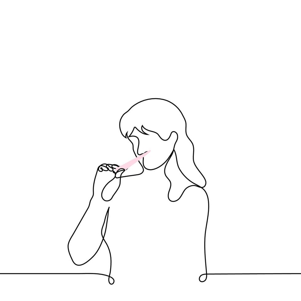 woman sniffing perfume blotter - one line drawing vector. concept selection of new perfumes, perfume development vector