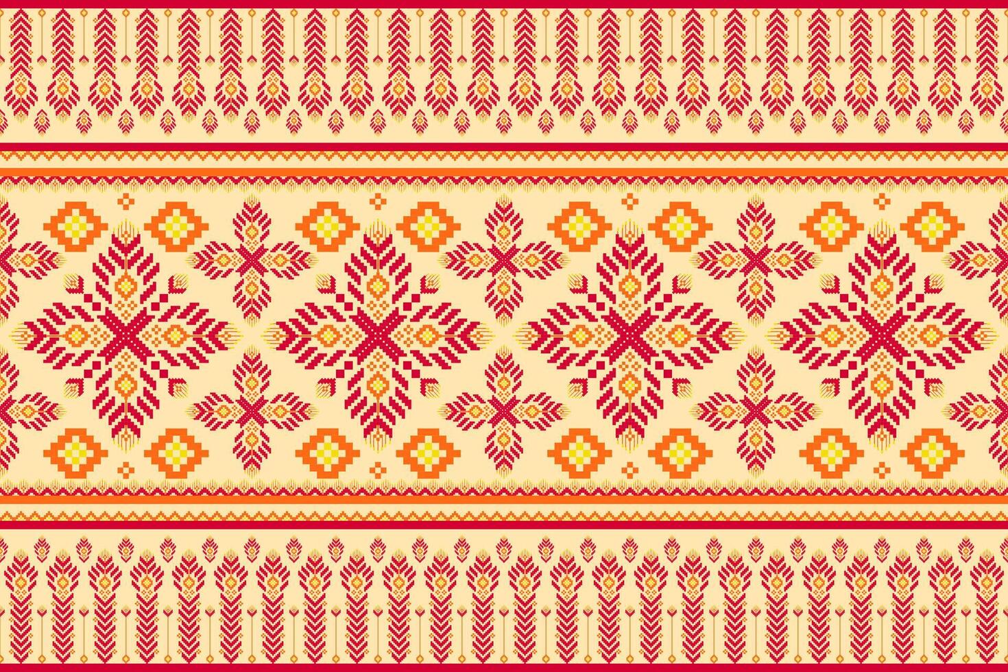 Seamless fabric pattern red pixel flower vector