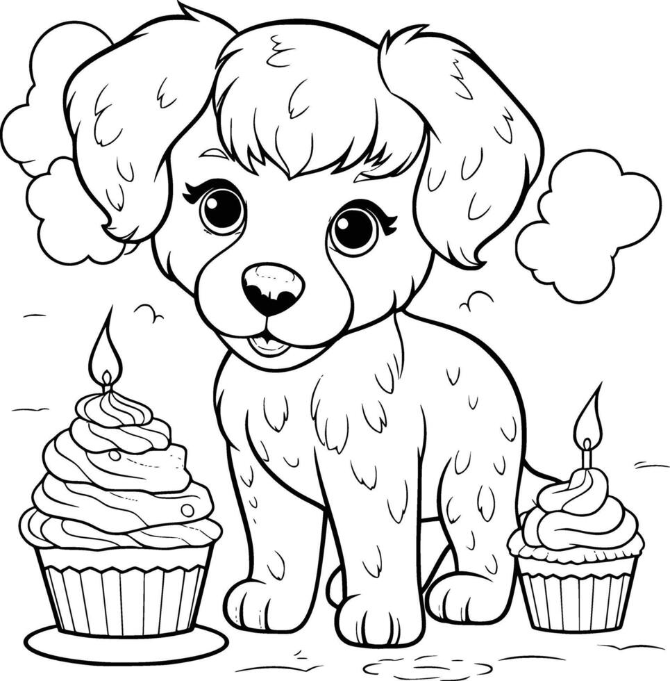 Cute Dog Birthday Coloring Pages Drawing For Kids and Toddlers vector