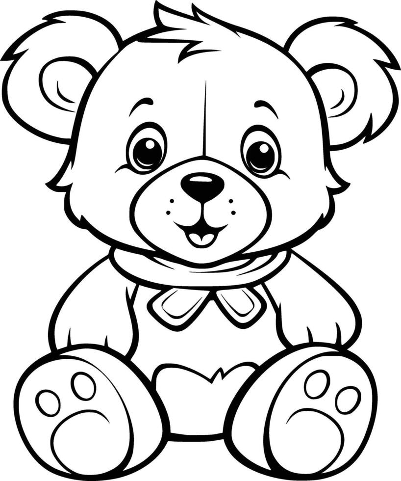 Cute Teddy Bear Coloring Pages Drawing For Kids vector