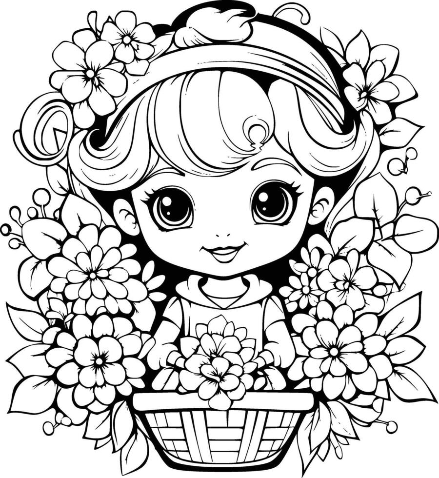 linda flores colorante paginas para niños vector