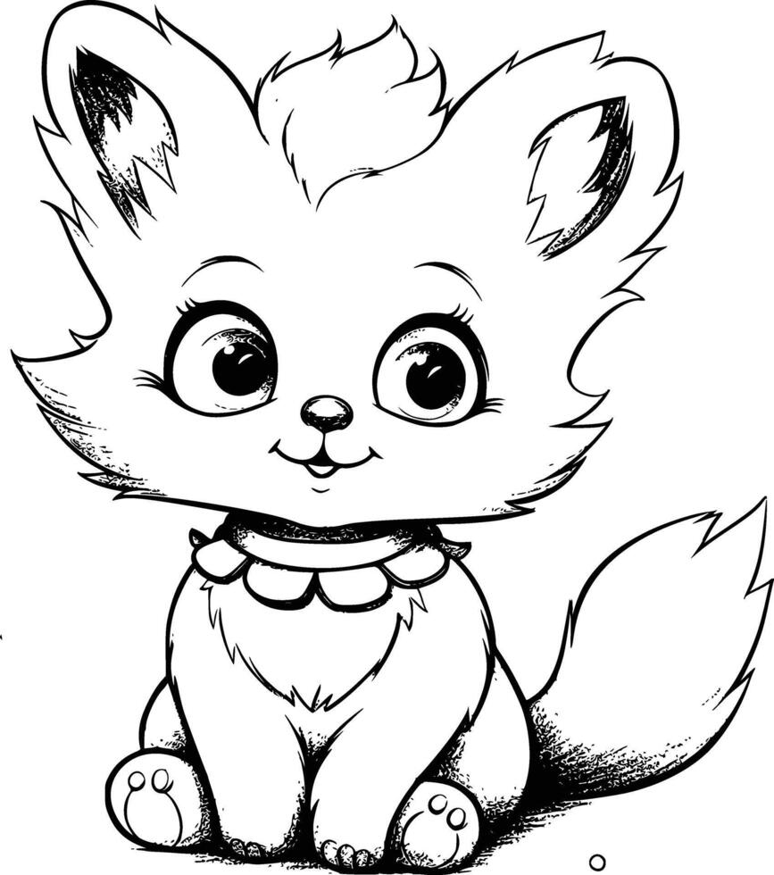 Cute Fluffy Coloring Page Drawing For Kids vector