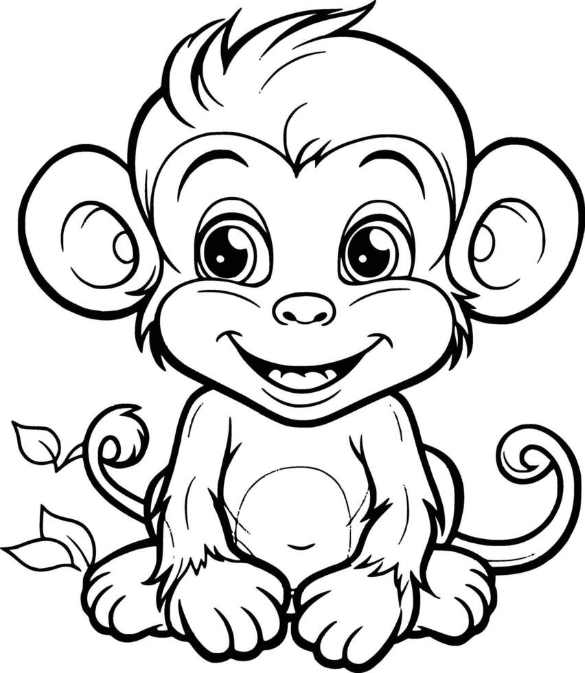 Cute Monkey Coloring Pages Drawing For Kids vector