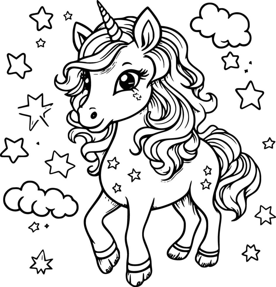 Cute coloring for kids with unicorn vector