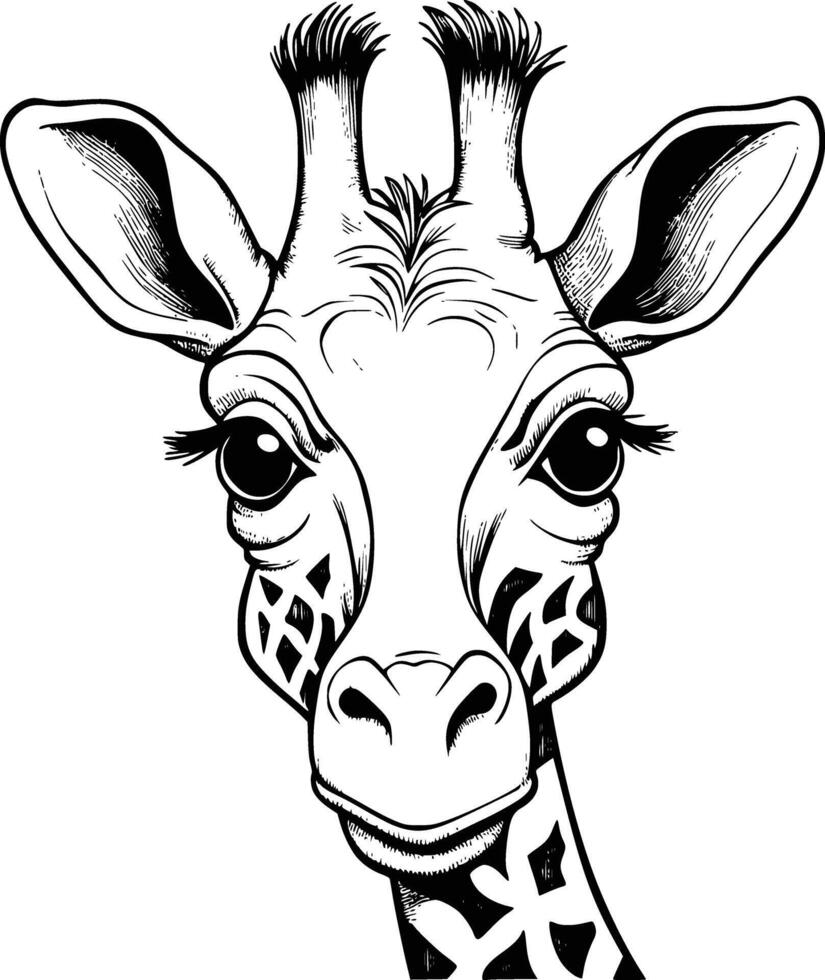 Cute Giraffe Head Coloring Pages For Kids vector