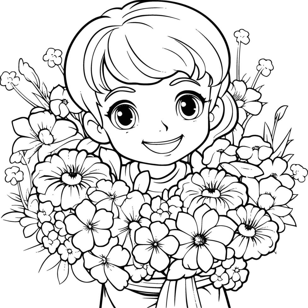 Cute Flowers Coloring Pages for Kids vector