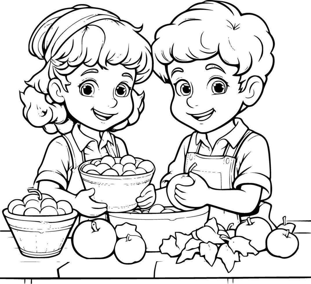 Cute Little Boy and Girl Coloring Pages for Kids vector