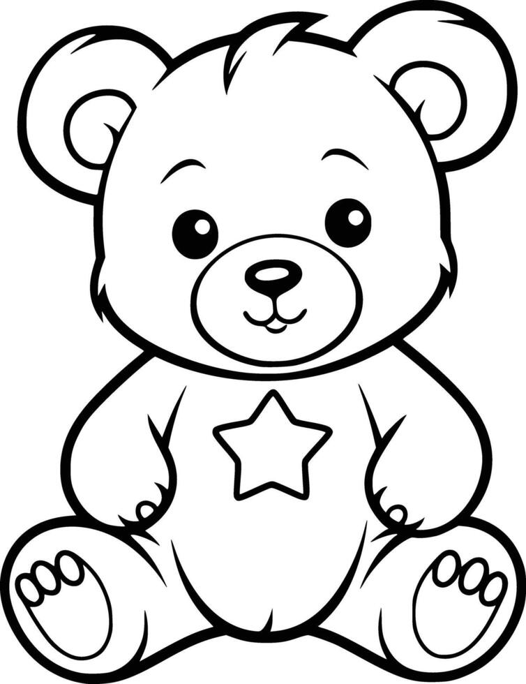 Cute Teddy Bear Coloring Pages Drawing For Kids vector