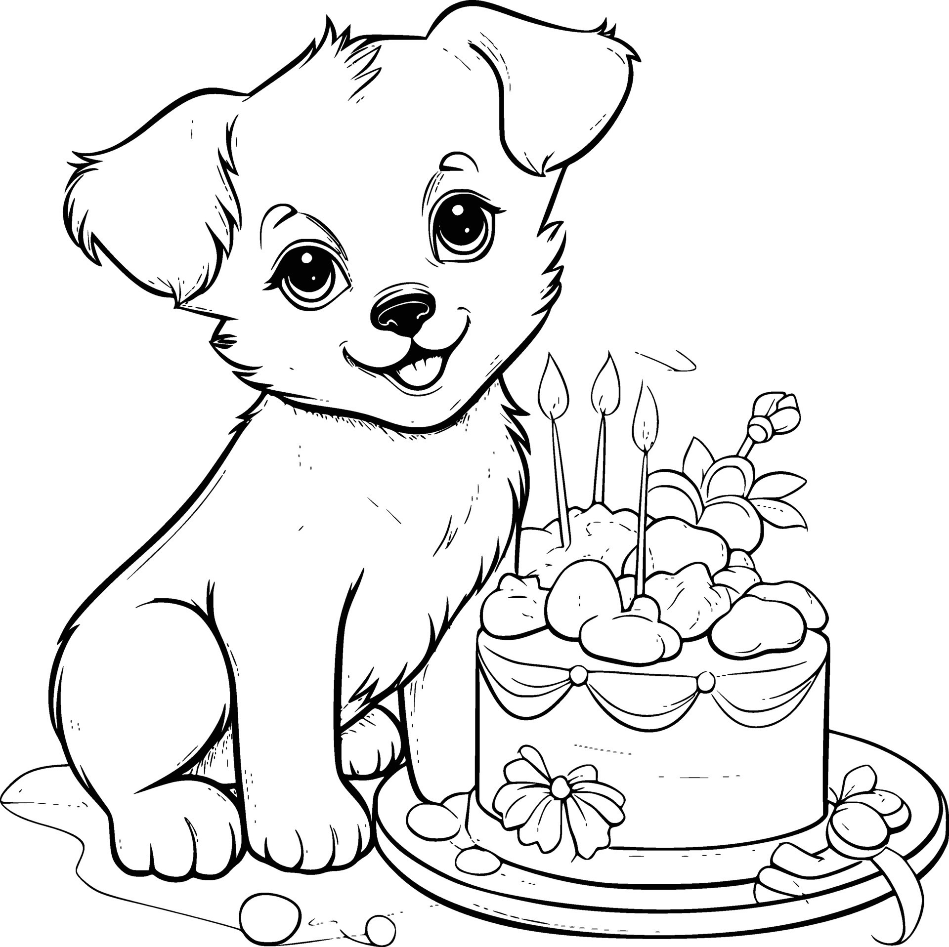 Cute Dog Birthday Coloring Pages Drawing For Kids 40195542 Vector Art