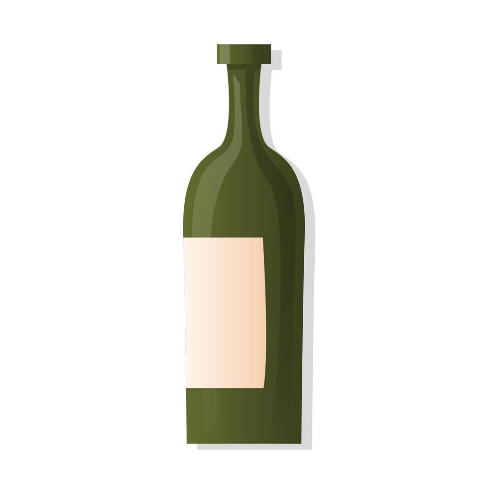 Green glass wine bottle cartoon illustration vector