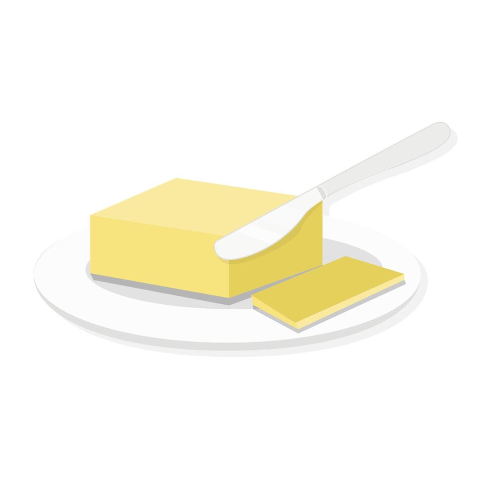 Butter on a white plate cartoon illustration vector