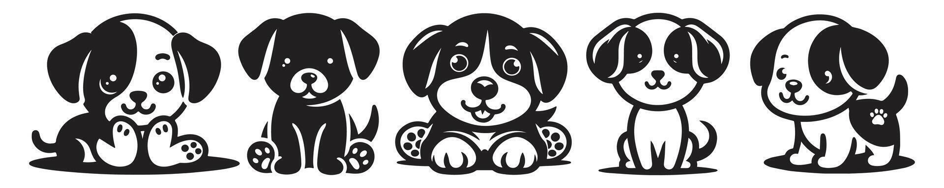 Cute puppy vector silhouette. Vector silhouette of dog set on white background.