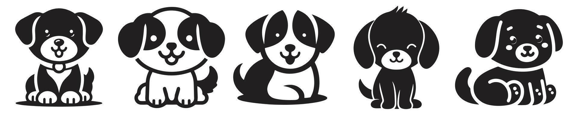 Cute puppy vector silhouette. Vector silhouette of dog set on white background.