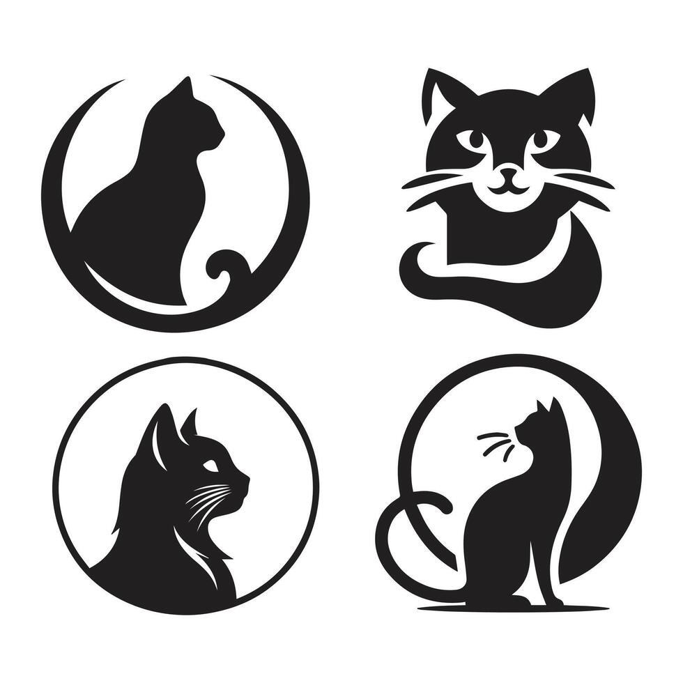 Cat vector silhouette set. Cats collection - vector silhouette. Cats, Isolated On a White Background