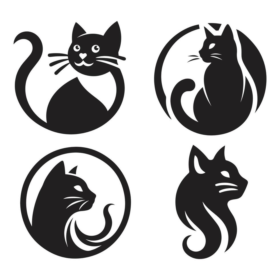 Cat vector silhouette set. Cats collection - vector silhouette. Cats, Isolated On a White Background