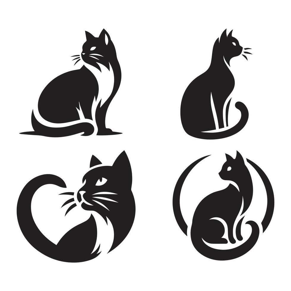 gato vector silueta colocar. gatos colección - vector silueta. gatos, aislado en un blanco antecedentes