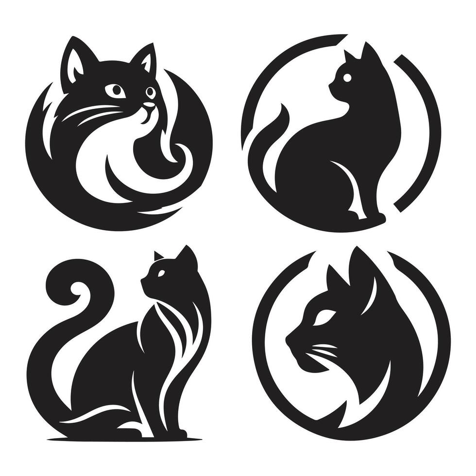 Cat vector silhouette set. Cats collection - vector silhouette. Cats, Isolated On a White Background