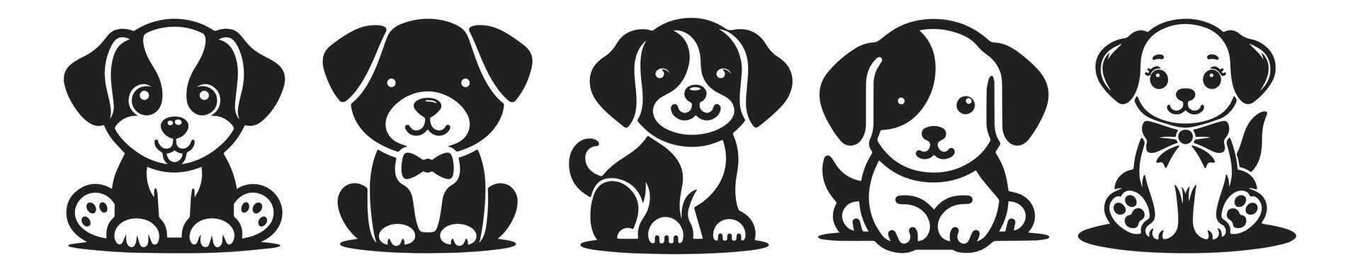 Cute puppy vector silhouette. Vector silhouette of dog set on white background.