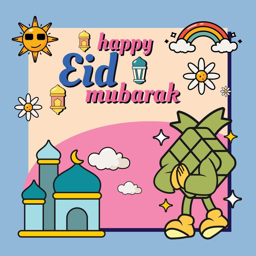 Ketupat Eid Mubarak Groovy Vector Design