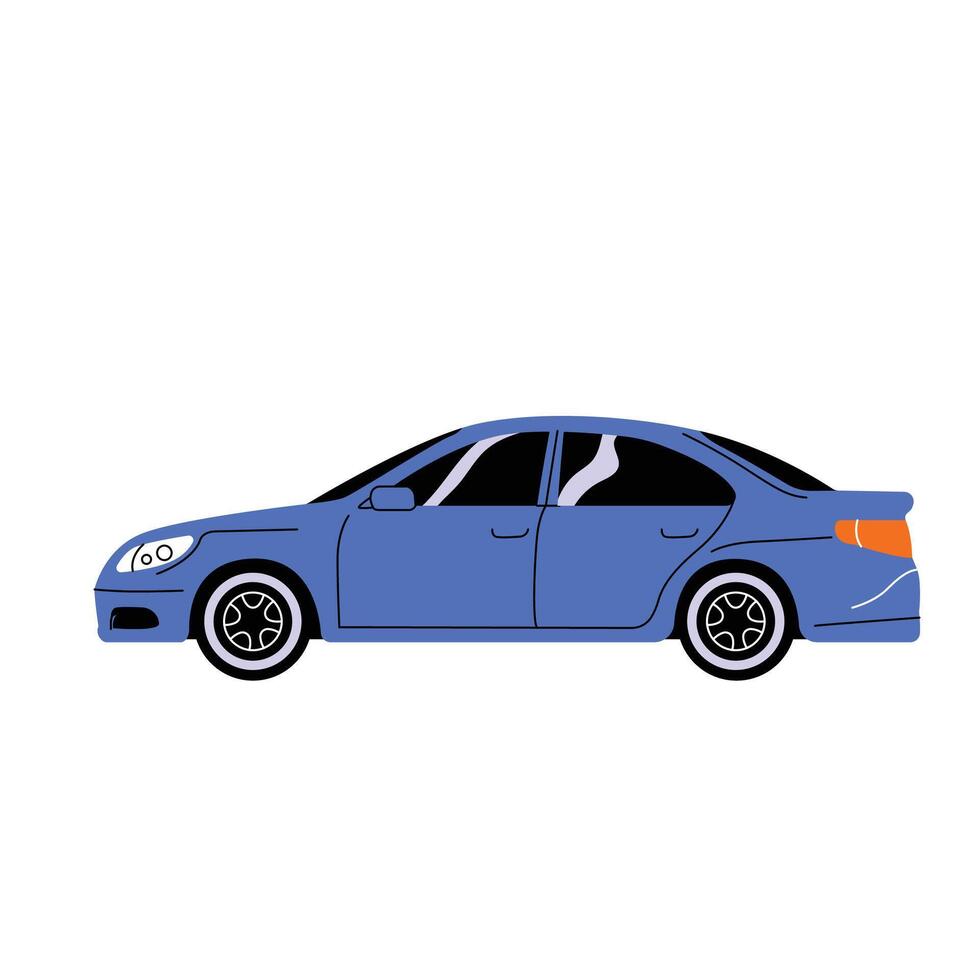Blue Sedan Car Flat Style Element vector