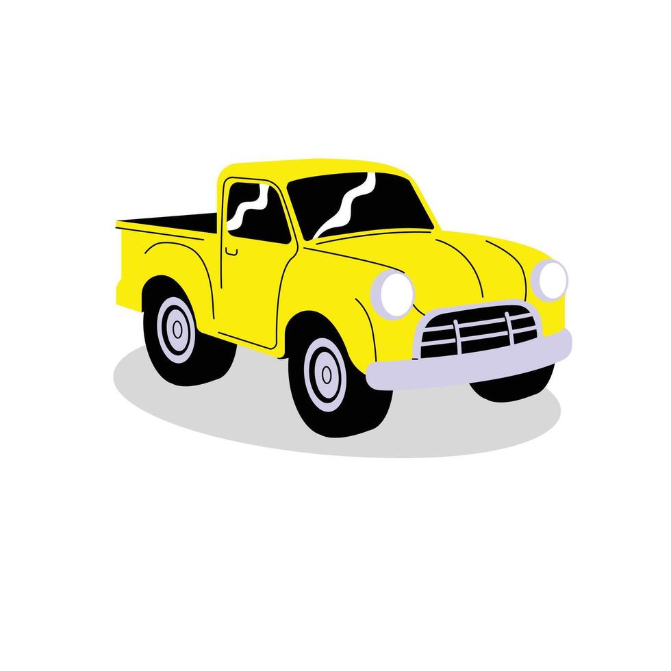 Yellow Classic Pick Up Car Flat Style Element vector