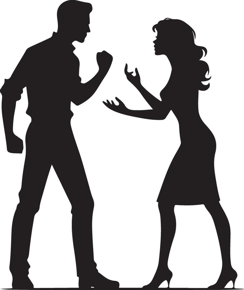 minimal Angry husband and wife couple quarreling, black color vector silhouette