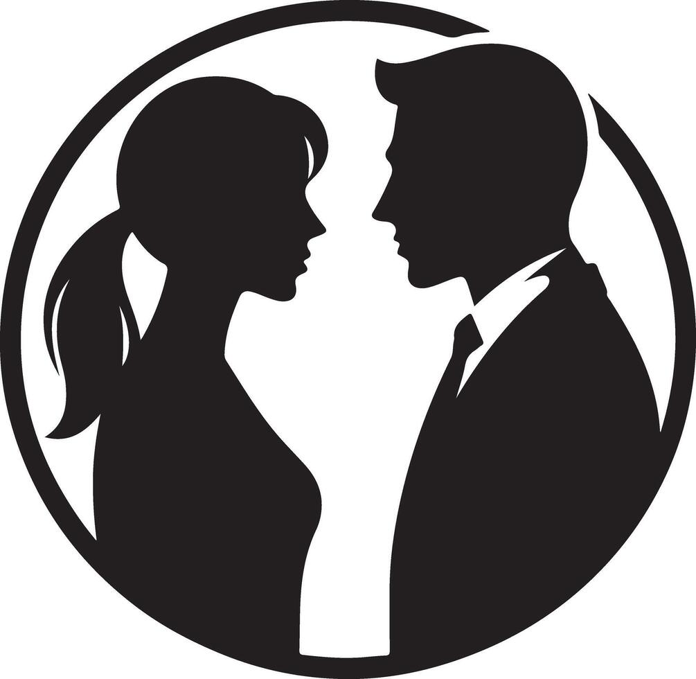 minimal Angry husband and wife couple quarreling, black color vector silhouette